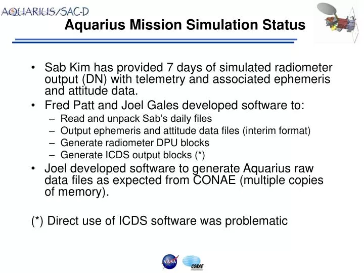 aquarius mission simulation status