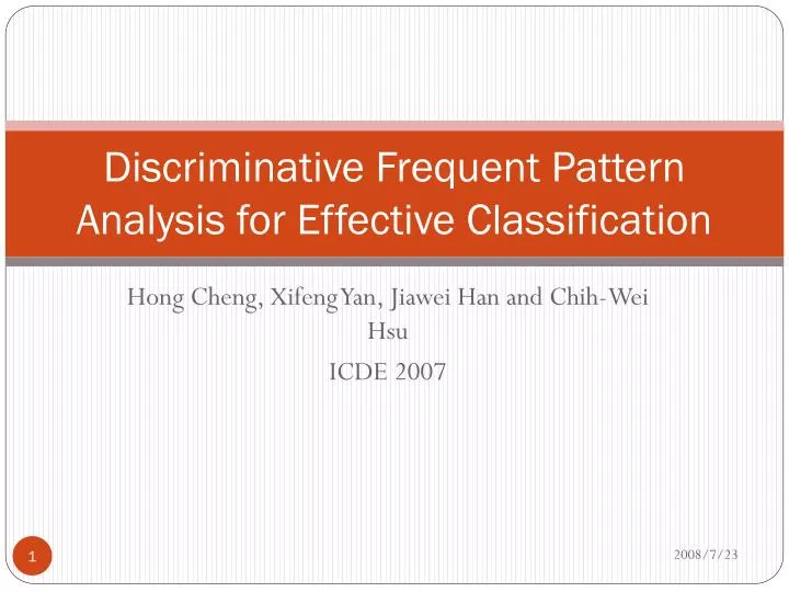 discriminative frequent pattern analysis for effective classification