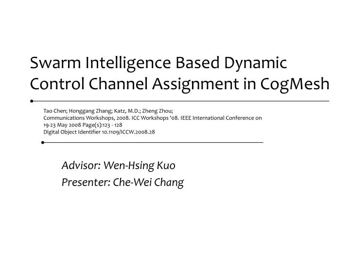 swarm intelligence based dynamic control channel assignment in cogmesh
