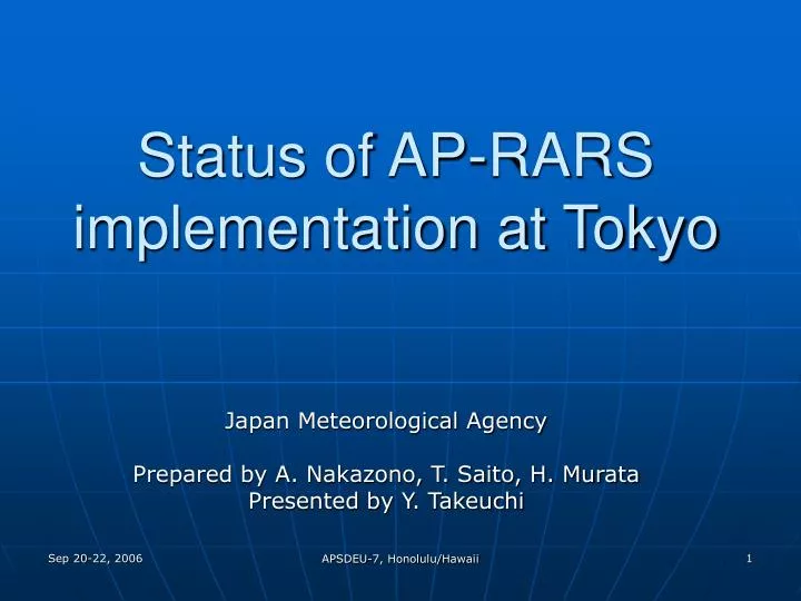 status of ap rars implementation at tokyo