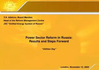 Power Sector Reform in Russia : Results and Steps Forward