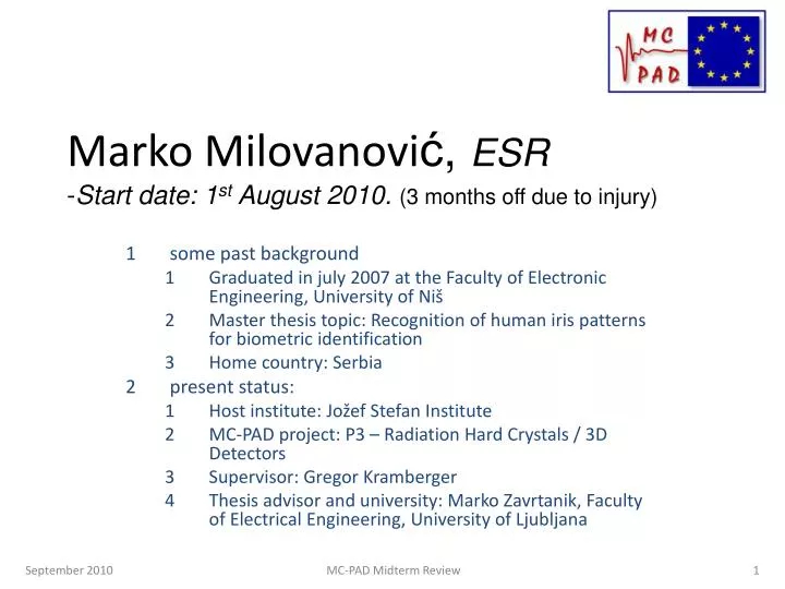 marko milovanovi esr start date 1 st august 2010 3 months off due to injury