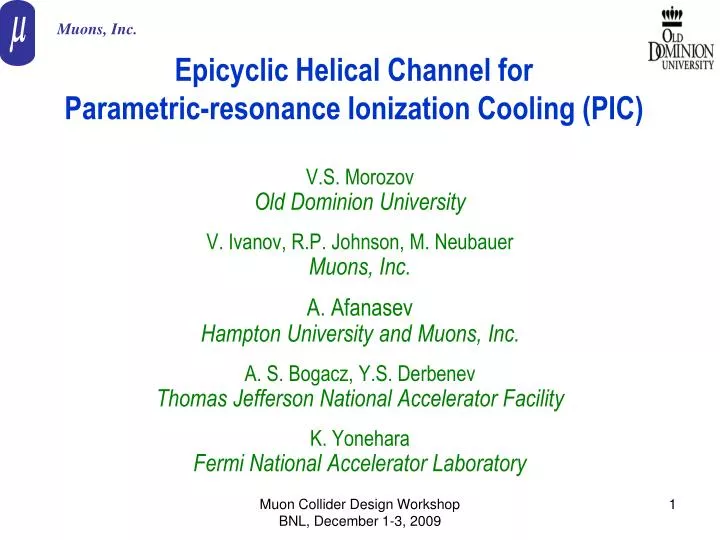 epicyclic helical channel for parametric resonance ionization cooling pic