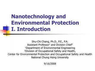Nanotechnology and Environmental Protection I. Introduction