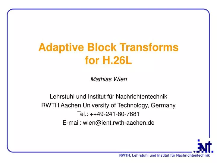 adaptive block transforms for h 26l