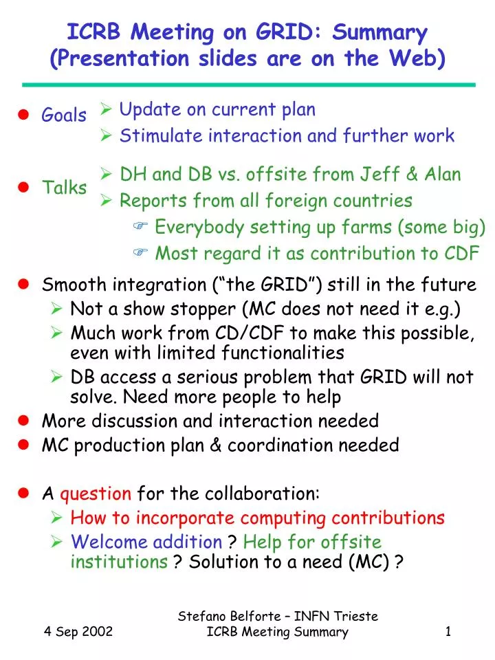 icrb meeting on grid summary presentation slides are on the web