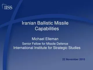 Iranian Ballistic Missile Capabilities Michael Elleman