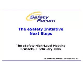 The eSafety Initiative Next Steps The eSafety High-Level Meeting Brussels, 3 February 2005