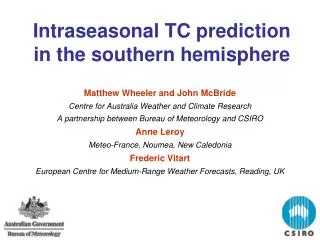 Intraseasonal TC prediction in the southern hemisphere