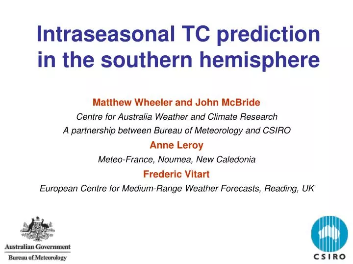 intraseasonal tc prediction in the southern hemisphere