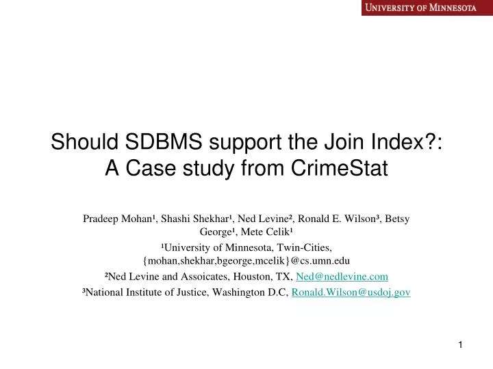 should sdbms support the join index a case study from crimestat