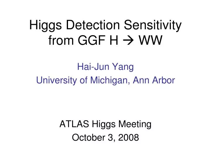 higgs detection sensitivity from ggf h ww