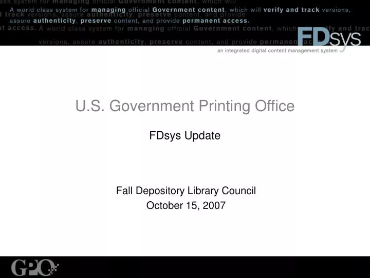 u s government printing office fdsys update