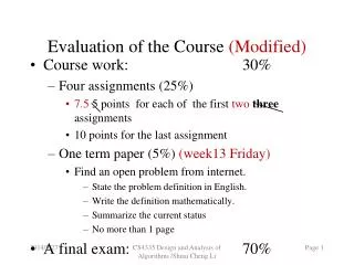 Evaluation of the Course (Modified)