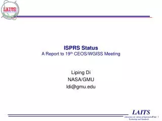 ISPRS Status A Report to 19 th CEOS/WGISS Meeting