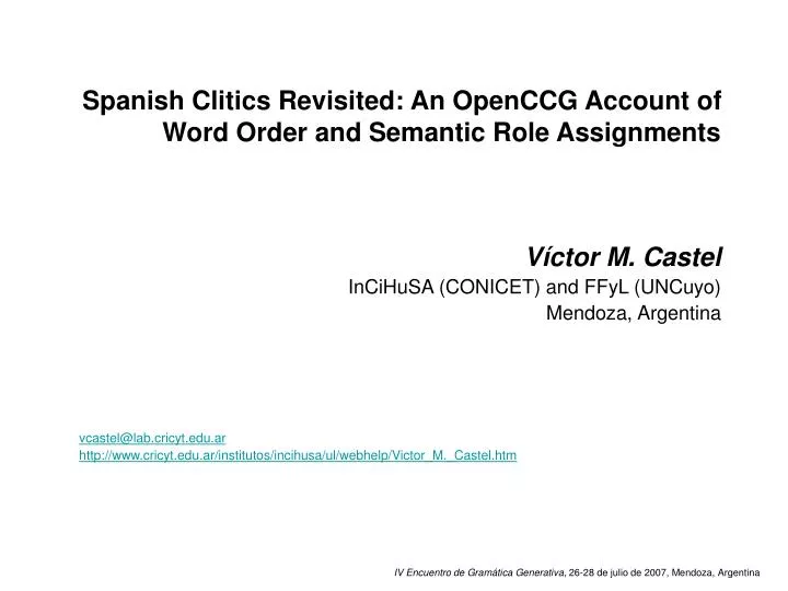 spanish clitics revisited an openccg account of word order and semantic role assignments