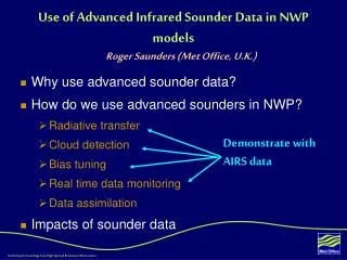 Use of Advanced Infrared Sounder Data in NWP models