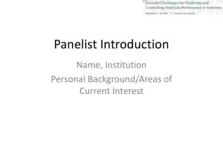 Panelist Introduction