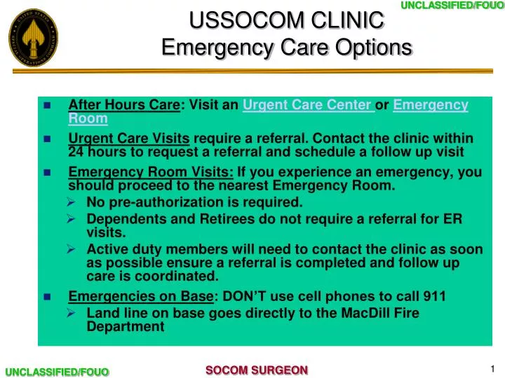 ussocom clinic emergency care options