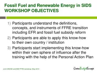 Fossil Fuel and Renewable Energy in SIDS WORKSHOP OBJECTIVES