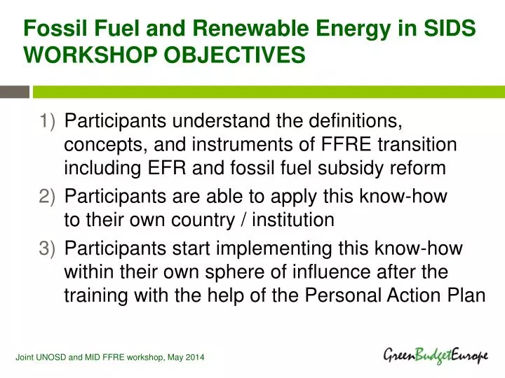 fossil fuel and renewable energy in sids workshop objectives