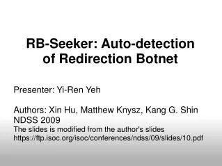 RB-Seeker: Auto-detection of Redirection Botnet