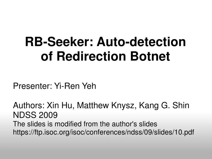 rb seeker auto detection of redirection botnet