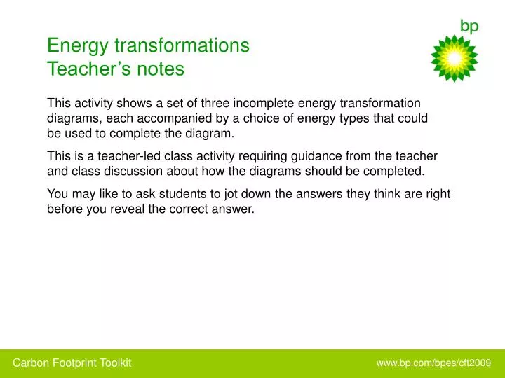energy transformations teacher s notes