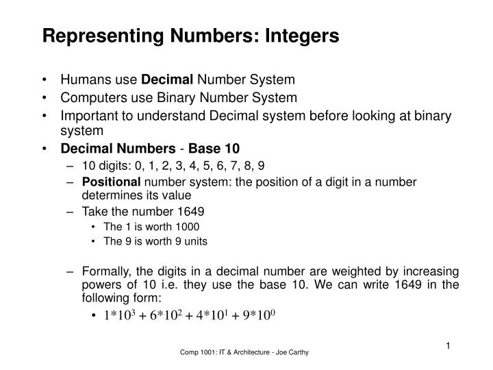 representing numbers integers