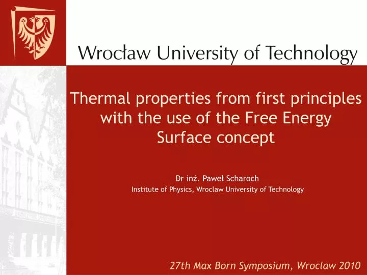 thermal properties from first principles with the use of the free energy surface concept