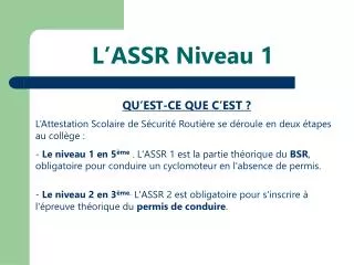 l assr niveau 1