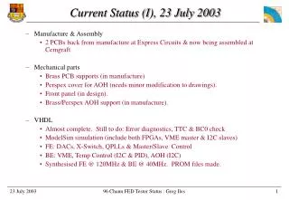 Current Status (I), 23 July 2003