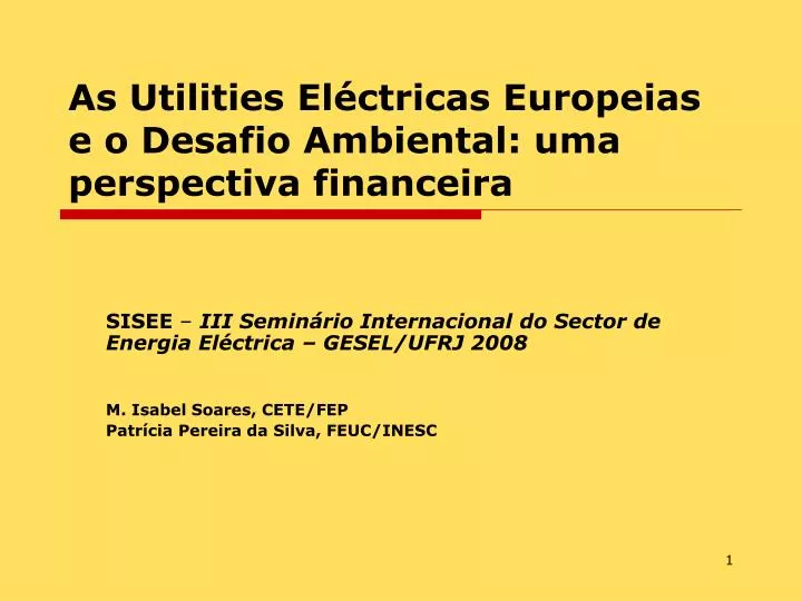as utilities el ctricas europeias e o desafio ambiental uma perspectiva financeira