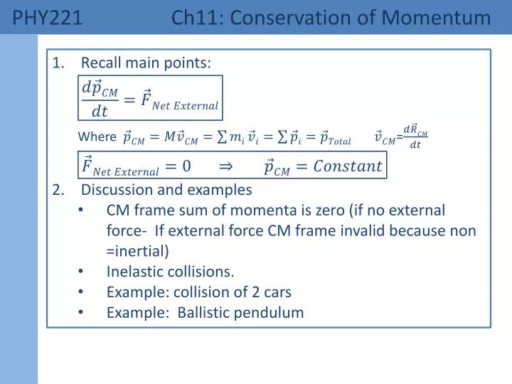 phy221 ch11 conservation of momentum