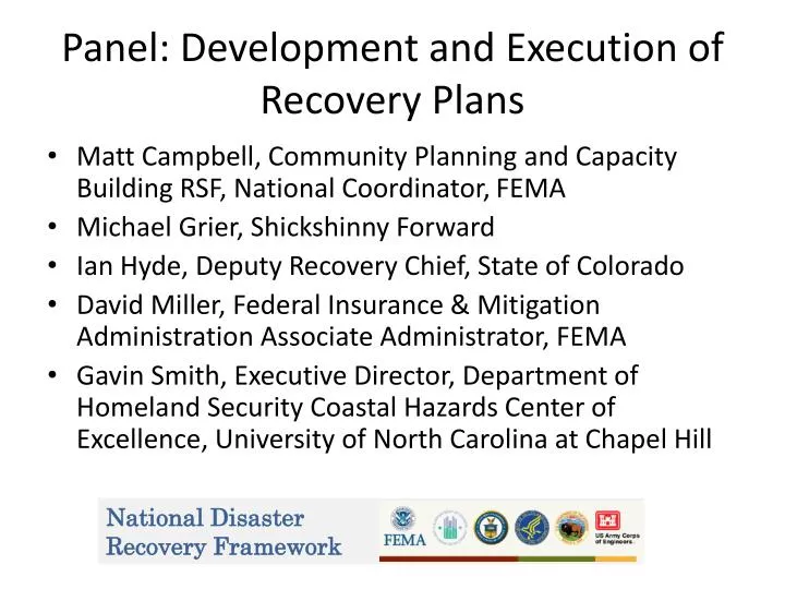 panel development and execution of recovery plans