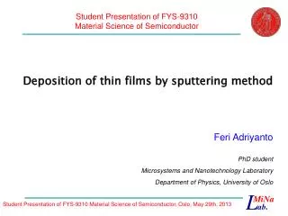 Deposition of thin films by sputtering method