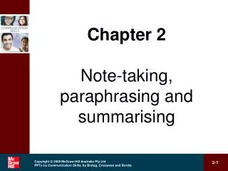 Chapter 2 Note-taking, paraphrasing and summarising