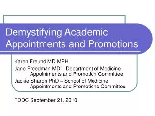 Demystifying Academic Appointments and Promotions