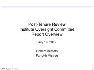Post-Tenure Review Institute Oversight Committee Report Overview