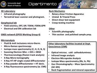 3D Laboratory Infrared photography Terrestrial laser-scanner and photogram. Geophysical lab