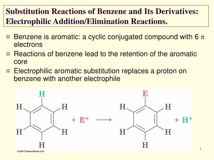 substitution reactions of benzene and its derivatives electrophilic addition elimination reactions