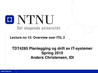 Lecture no 13: Overview over ITIL 2