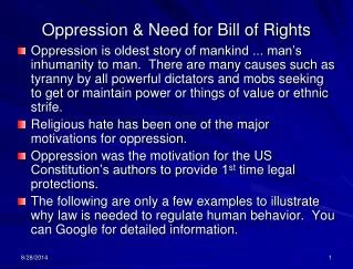 Oppression &amp; Need for Bill of Rights