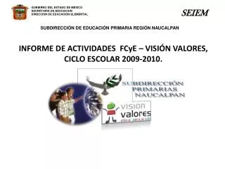 GOBIERNO DEL ESTADO DE MÉXICO SECRETARIA DE EDUCACION DIRECCIÓN DE EDUCACIÓN ELEMENTAL
