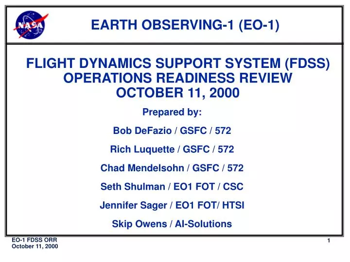 flight dynamics support system fdss operations readiness review october 11 2000