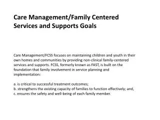 Care Management/Family Centered Services and Supports Goals
