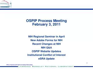 OSPIP Process Meeting February 3, 2011