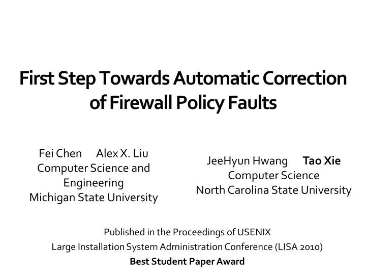 first step towards automatic correction of firewall policy faults