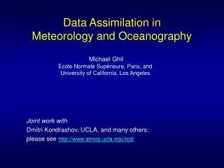 Data Assimilation in Meteorology and Oceanography