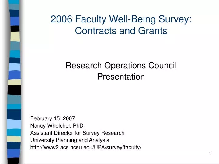 2006 faculty well being survey contracts and grants